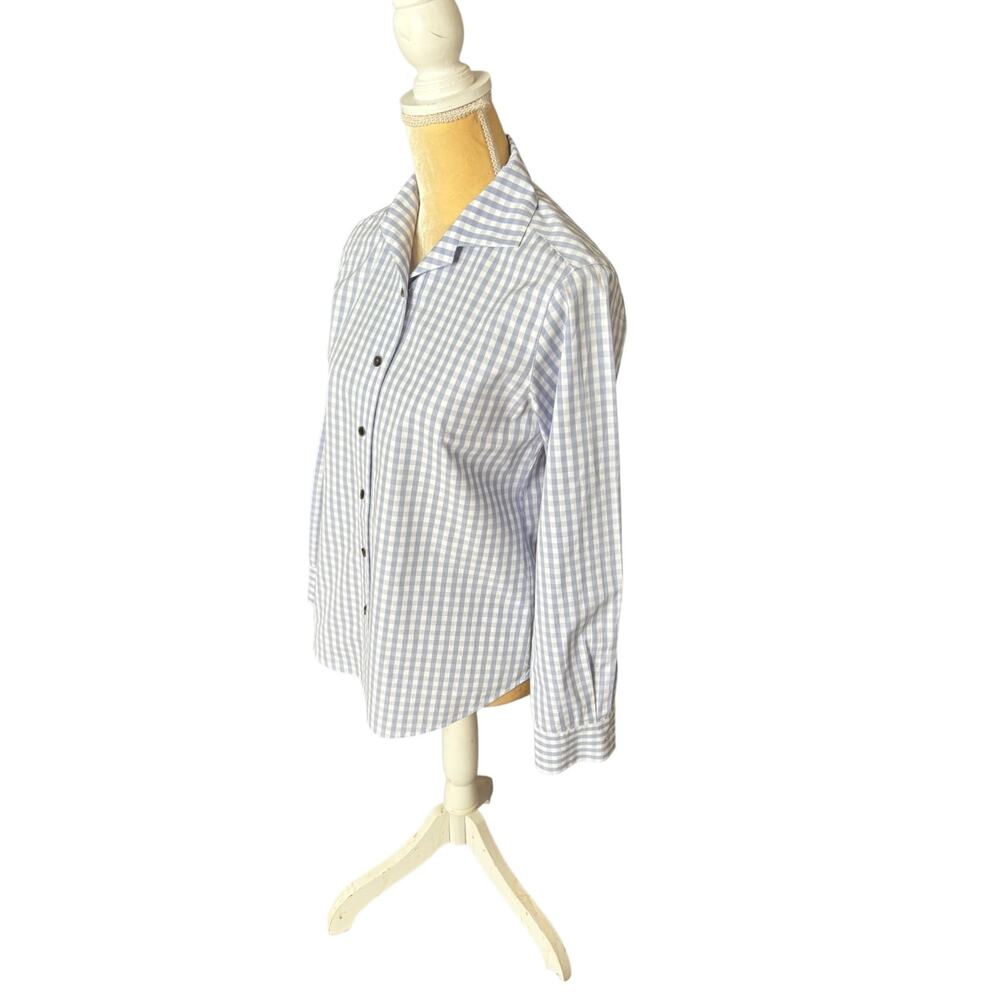 Lafayette 148 New York Poplin Button Up Shirt Blue Gingham Check Size XS FLAW - Picture 6 of 15
